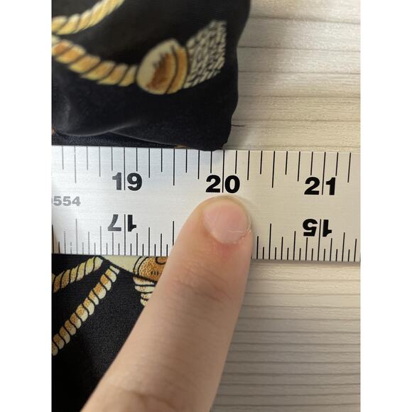 Hana Sung Blouse Womens Medium Black Gold Baroque Tassel Rope Print Short Sleeve - Picture 5 of 8